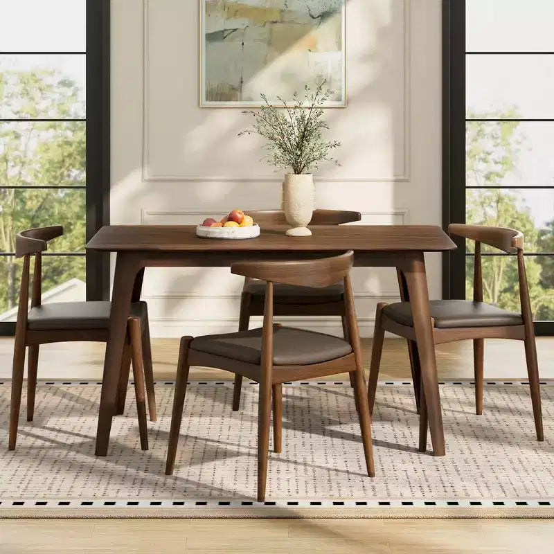 Christopher Knight Home Ahmad Modern 5 Piece Rubber Wood Dining Set with Faux Leather Upholstered Chairs and Rectangular Table