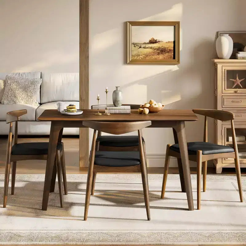 Christopher Knight Home Ahmad Modern 5 Piece Rubber Wood Dining Set with Faux Leather Upholstered Chairs and Rectangular Table