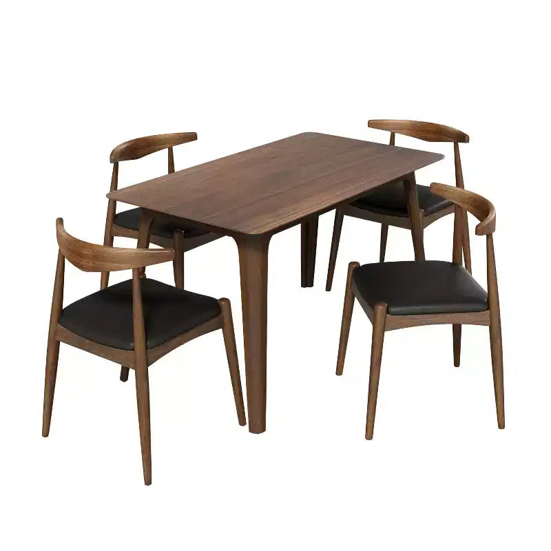 Christopher Knight Home Ahmad Modern 5 Piece Rubber Wood Dining Set with Faux Leather Upholstered Chairs and Rectangular Table