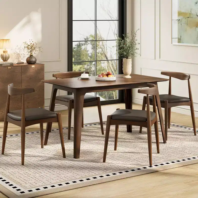 Christopher Knight Home Ahmad Modern 5 Piece Rubber Wood Dining Set with Faux Leather Upholstered Chairs and Rectangular Table