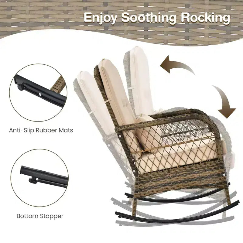 Outdoor Wicker Rocking Chair & Coffee Table Set of 3 - Comfortable Rocking Chair, Durable Outdoor Furniture for Backyard, Lawn, and Patio Sofa Sets