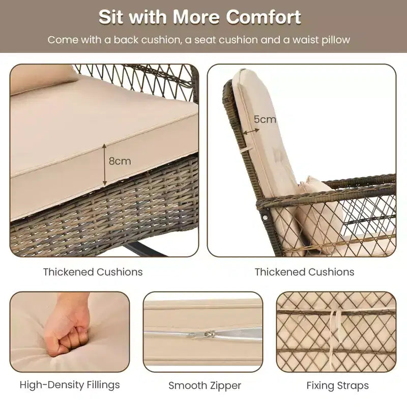 Outdoor Wicker Rocking Chair & Coffee Table Set of 3 - Comfortable Rocking Chair, Durable Outdoor Furniture for Backyard, Lawn, and Patio Sofa Sets