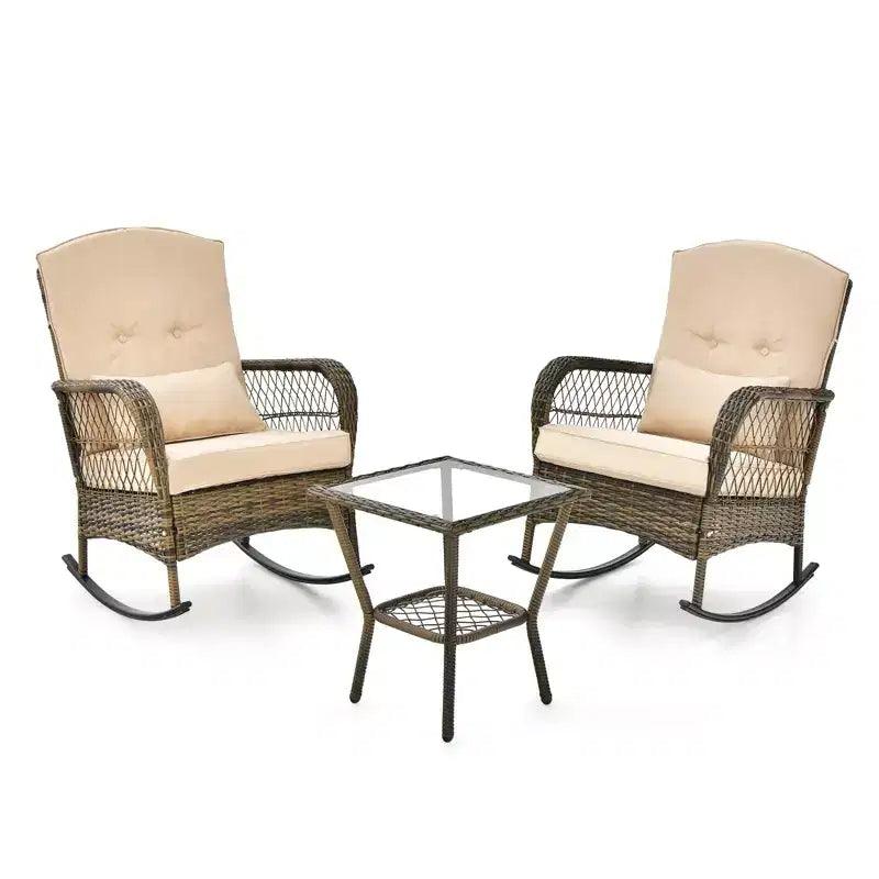 Outdoor Wicker Rocking Chair & Coffee Table Set of 3 - Comfortable Rocking Chair, Durable Outdoor Furniture for Backyard, Lawn, and Patio Sofa Sets