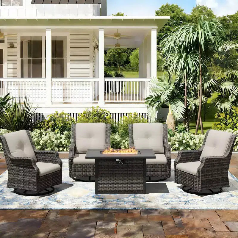 UPTIOT Outdoor Swivel Rocker Chairs with Fire Pit Set for Cozy Patio Gatherings