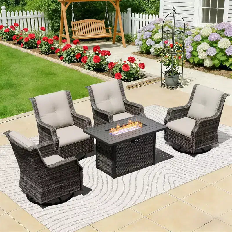UPTIOT Outdoor Swivel Rocker Chairs with Fire Pit Set for Cozy Patio Gatherings