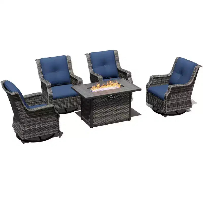 UPTIOT Outdoor Swivel Rocker Chairs with Fire Pit Set for Cozy Patio Gatherings