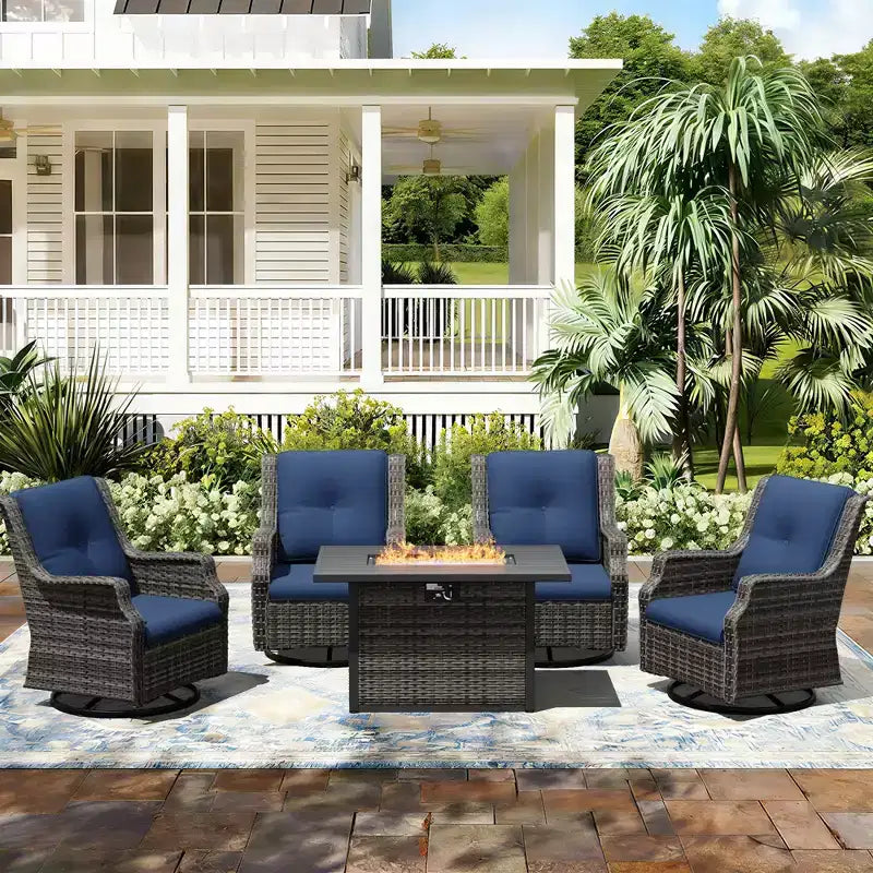 UPTIOT Outdoor Swivel Rocker Chairs with Fire Pit Set for Cozy Patio Gatherings