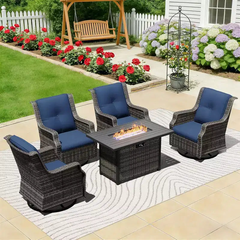 UPTIOT Outdoor Swivel Rocker Chairs with Fire Pit Set for Cozy Patio Gatherings