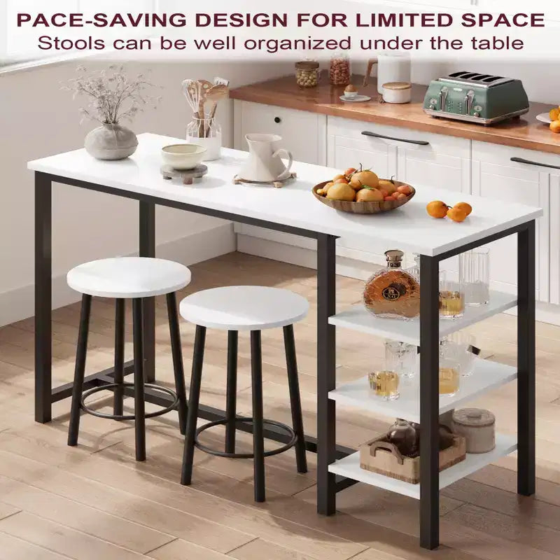 3-Piece Bar Table & Chairs Set with 2 Stools & 3-Tier Storage Shelves, Space-Saving Kitchen Counter Table for Home/Kitchen