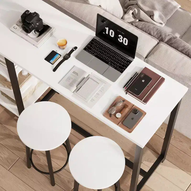 3-Piece Bar Table & Chairs Set with 2 Stools & 3-Tier Storage Shelves, Space-Saving Kitchen Counter Table for Home/Kitchen