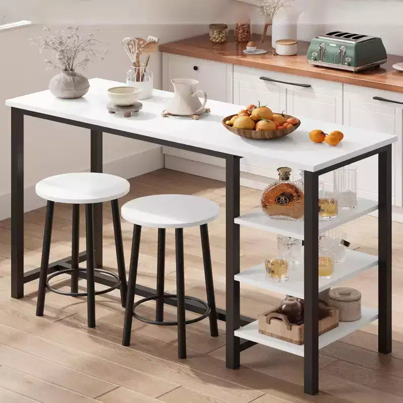 3-Piece Bar Table & Chairs Set with 2 Stools & 3-Tier Storage Shelves, Space-Saving Kitchen Counter Table for Home/Kitchen