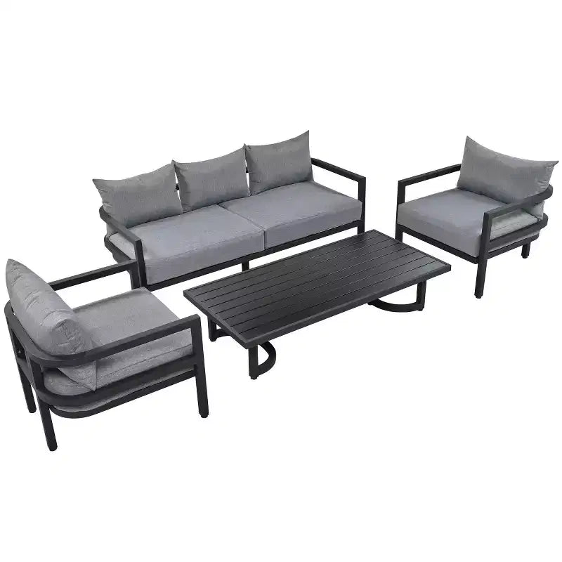 4-Piece Outdoor Steel Sofa Set with Coffee Table, Waterproof Cushions, Rust-Resistant Patio Seating for Backyard, Garden & Lawn-Panipeachy