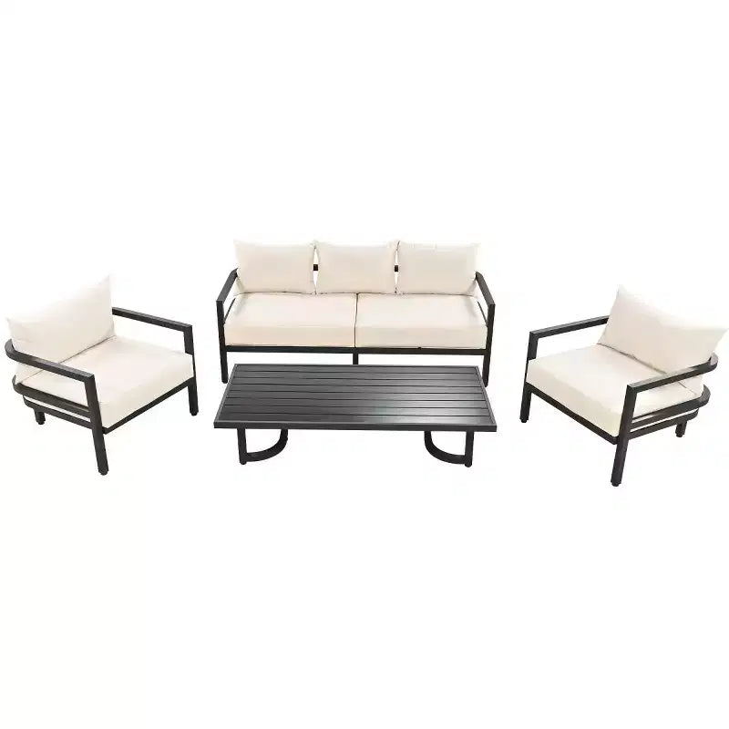 4-Piece Outdoor Steel Sofa Set with Coffee Table, Waterproof Cushions, Rust-Resistant Patio Seating for Backyard, Garden & Lawn-Panipeachy