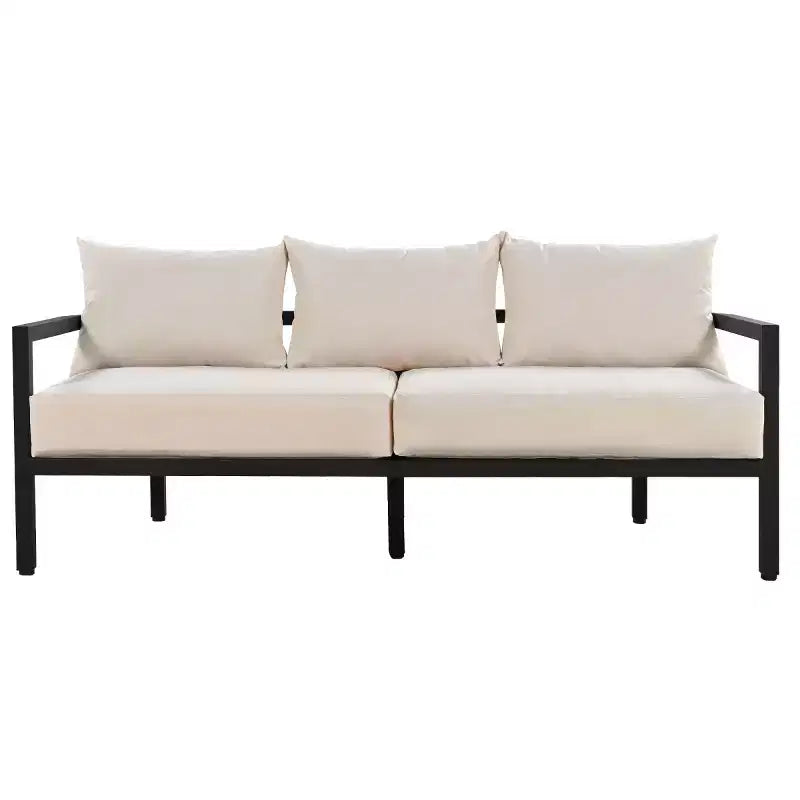 4-Piece Outdoor Steel Sofa Set with Coffee Table, Waterproof Cushions, Rust-Resistant Patio Seating for Backyard, Garden & Lawn-Panipeachy