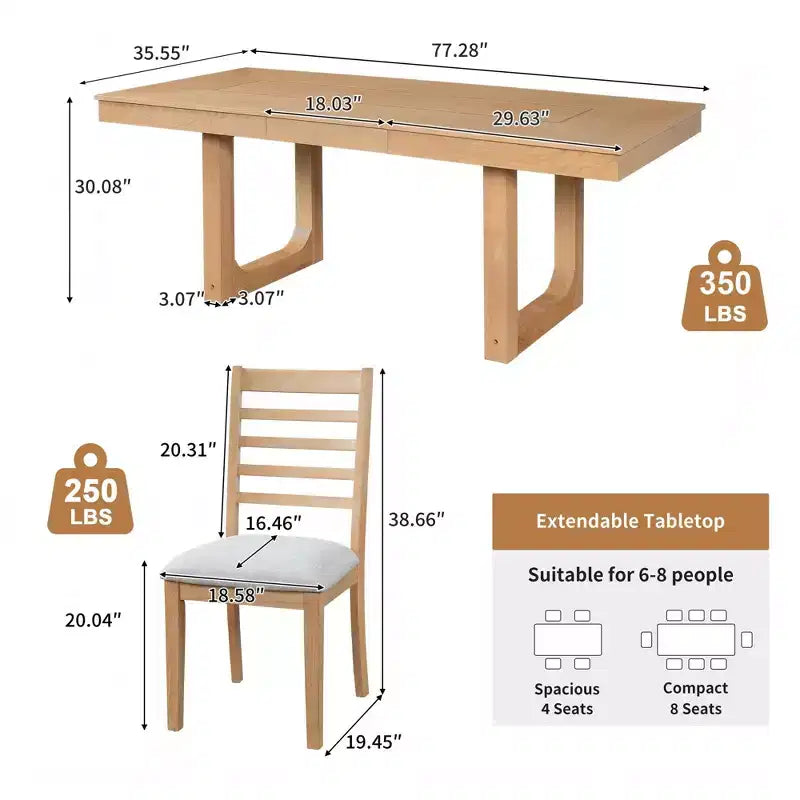 GDFStudio Gomez 5-Piece Extendable Dining Table Set with 18 Move Leaf