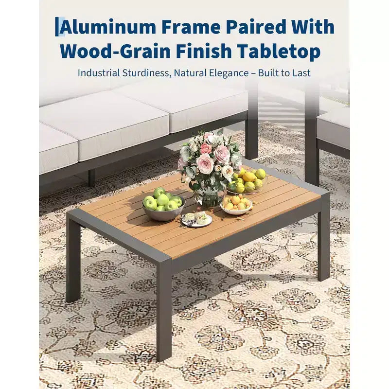 5-Piece Aluminum Patio Set Sectional Conversation Set w Thick Washable Cushions Coffee Table for Deck Patio - Beige