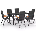 vidaXL Dining Set Black and Brown PE Rattan, WPC, Glass, Aluminum