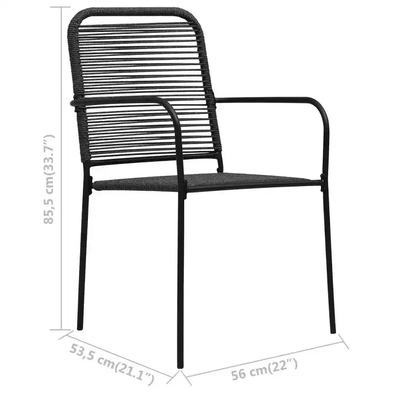 vidaXL Salon de jardin noir Acier poudré, verre, corde en coton
