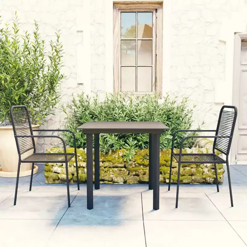vidaXL Salon de jardin noir Acier poudré, verre, corde en coton