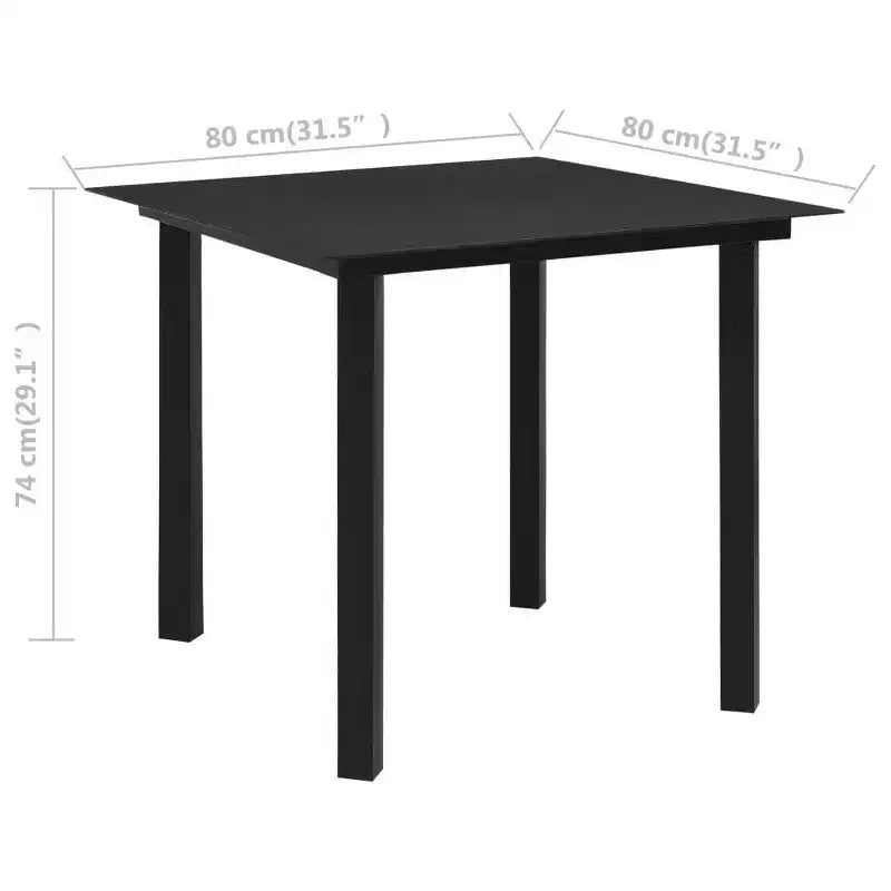 vidaXL Salon de jardin noir Acier poudré, verre, corde en coton