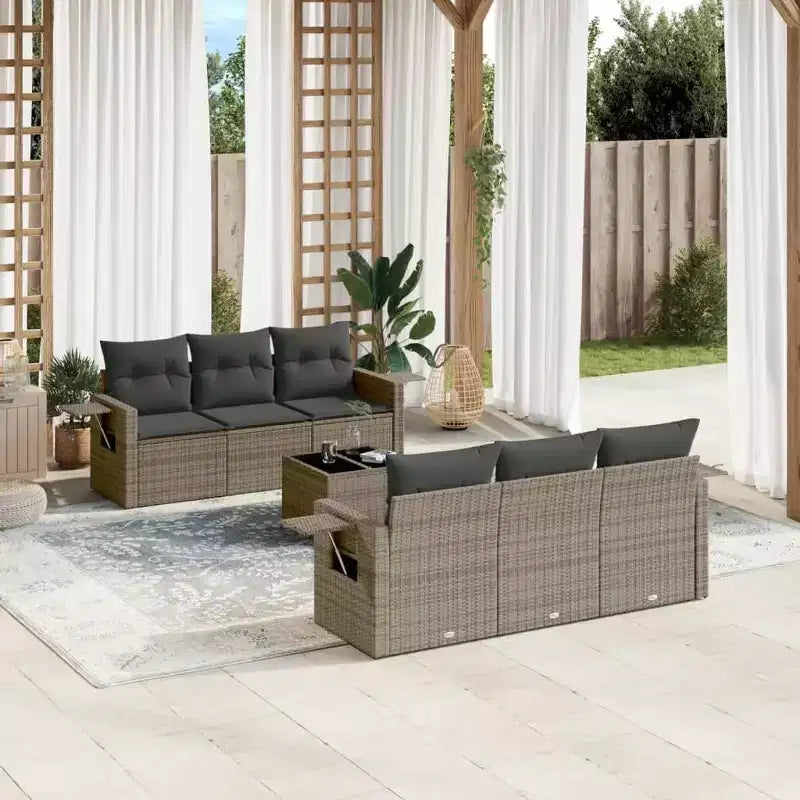 vidaXL Garden Sofa Set PE Rattan, Powder-Coated Steel, Fabric Large