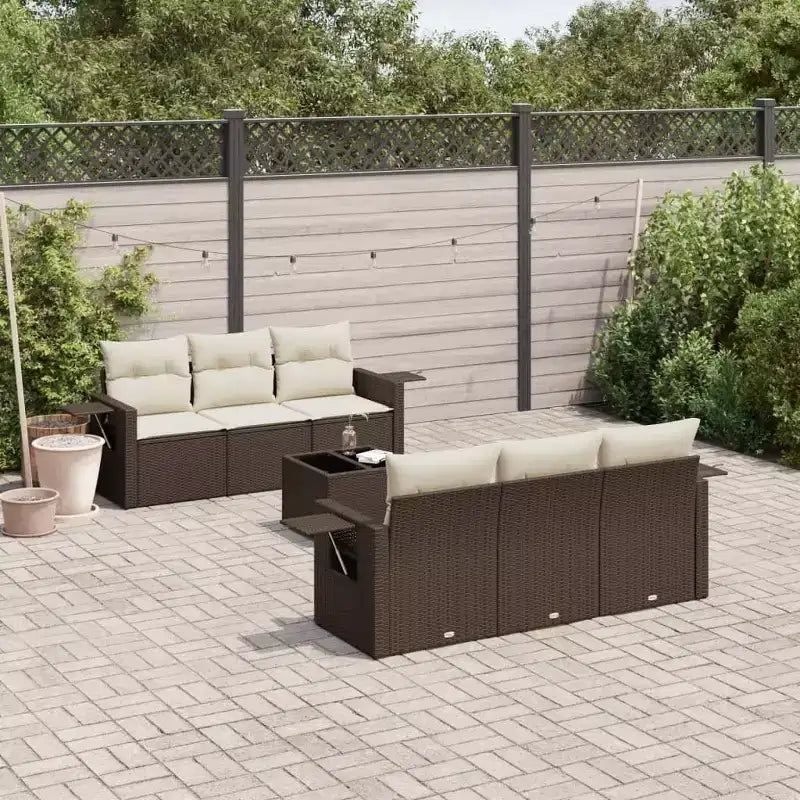 vidaXL Garden Sofa Set PE Rattan, Powder-Coated Steel, Fabric Large