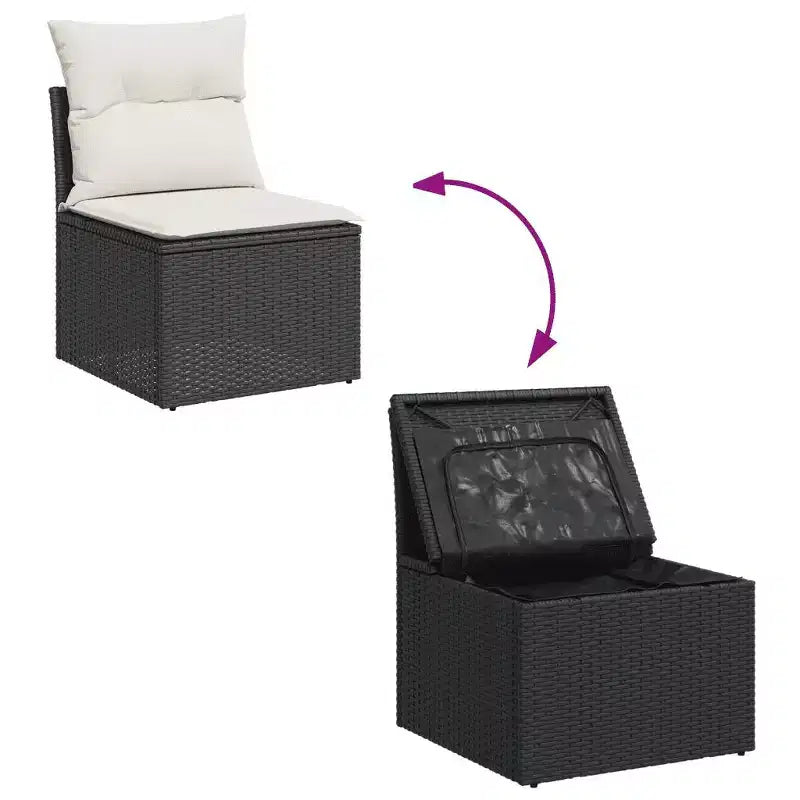 vidaXL Garden Sofa Set PE Rattan, Powder-Coated Steel, Fabric Large