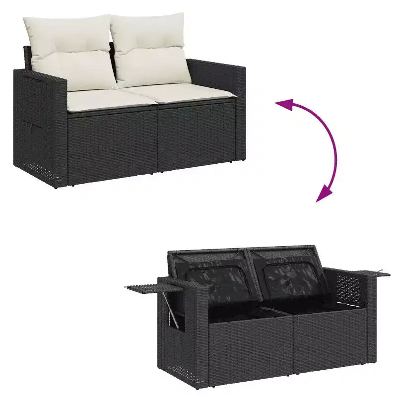 vidaXL Garden Sofa Set PE Rattan, Powder-Coated Steel, Fabric Large