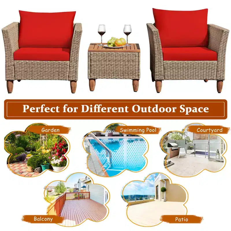 Ensemble de canapés de jardin en rotin 3 pièces Costway, mobilier de conversation en osier avec coussins