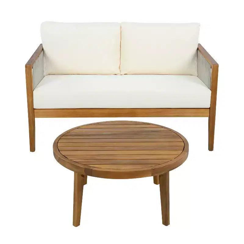 Christopher Knight Home Oliver Ensemble de patio côtier moderne 2 pièces en bois d'acacia et corde avec causeuse et table basse