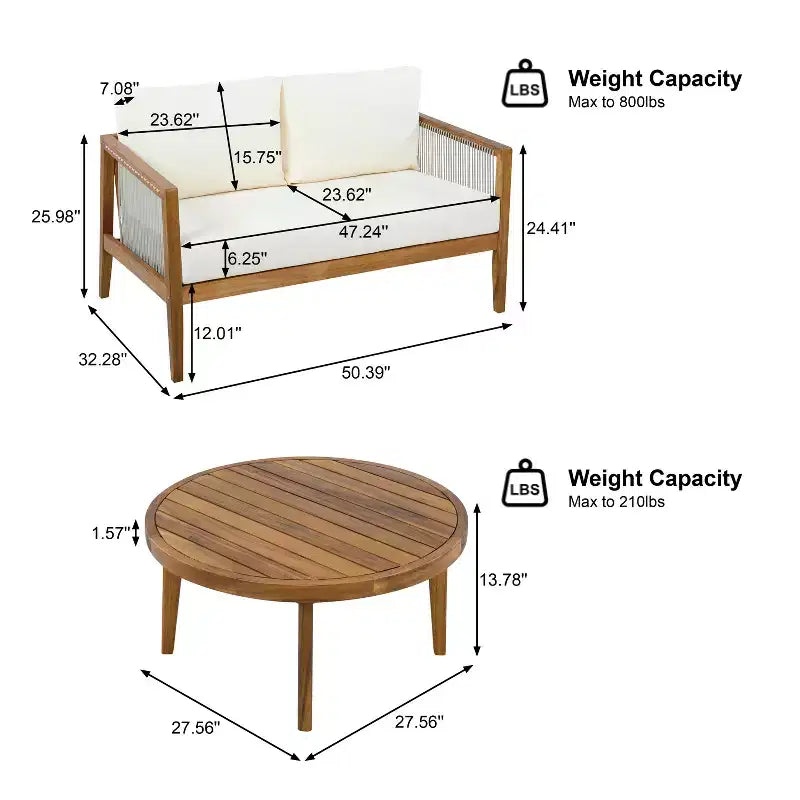 Christopher Knight Home Oliver Ensemble de patio côtier moderne 2 pièces en bois d'acacia et corde avec causeuse et table basse