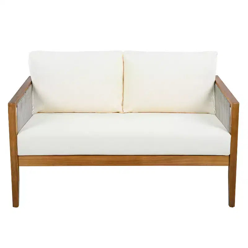 Christopher Knight Home Oliver Ensemble de patio côtier moderne 2 pièces en bois d'acacia et corde avec causeuse et table basse