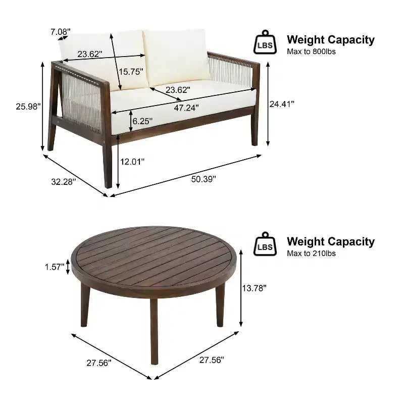 Christopher Knight Home Oliver Ensemble de patio côtier moderne 2 pièces en bois d'acacia et corde avec causeuse et table basse