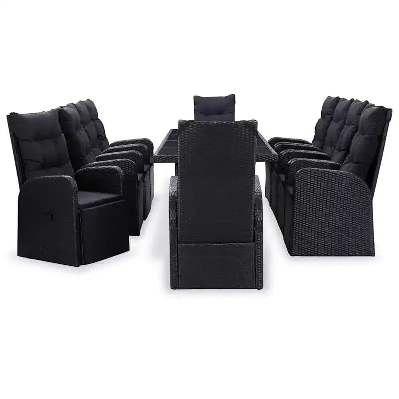 vidaXL Outdoor Dining Set with Cushion 11 pcs Black Poly rattan