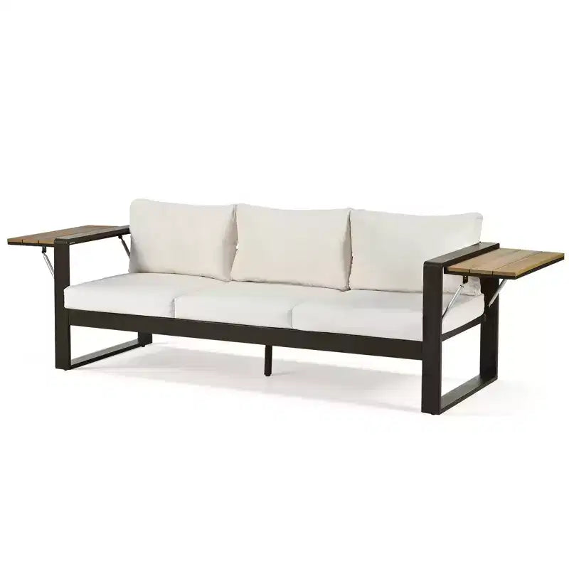 ModernLuxe 4pcs Outdoor Sofa Set Patio Conversation Set Garden Seating Set for 5 with Coffee Table, 3-Seat Sofa & 2 Armchairs with Fold-Out Side Table
