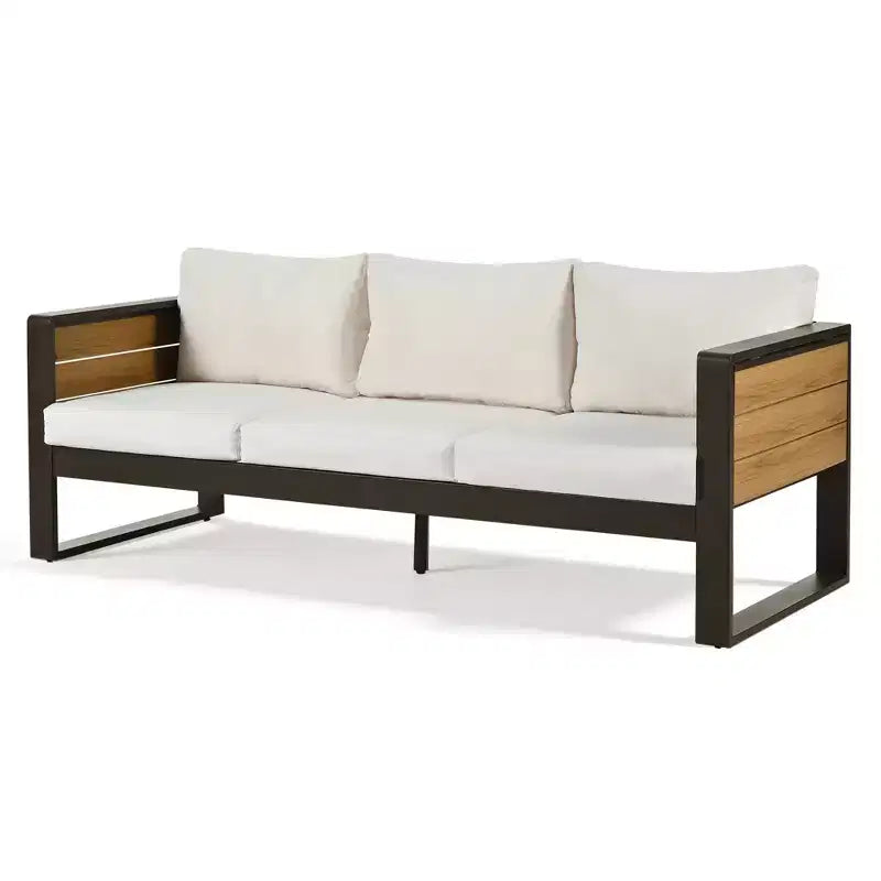 ModernLuxe 4pcs Outdoor Sofa Set Patio Conversation Set Garden Seating Set for 5 with Coffee Table, 3-Seat Sofa & 2 Armchairs with Fold-Out Side Table