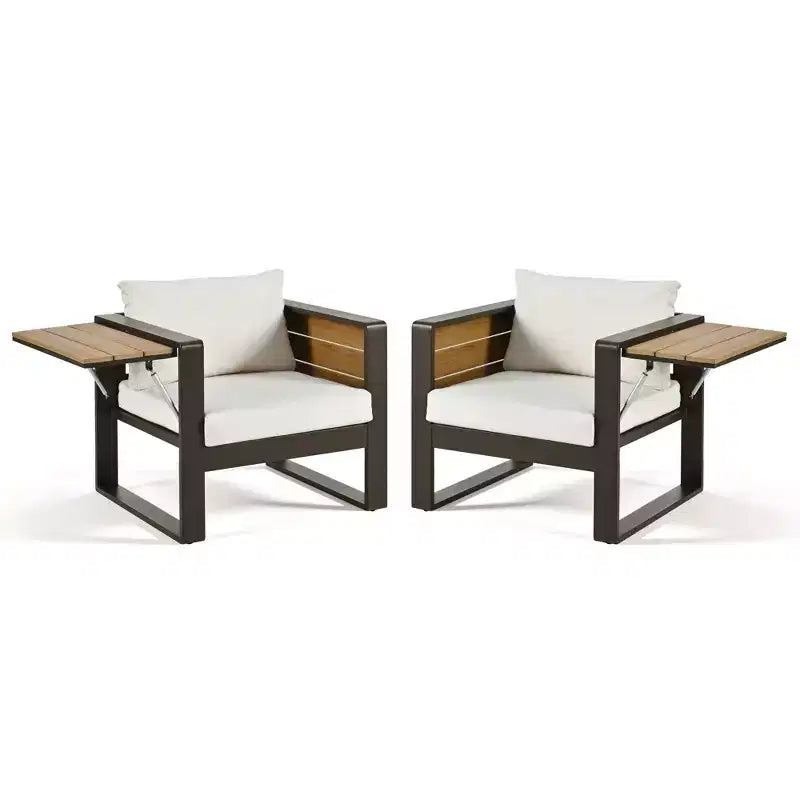 ModernLuxe 4pcs Outdoor Sofa Set Patio Conversation Set Garden Seating Set for 5 with Coffee Table, 3-Seat Sofa & 2 Armchairs with Fold-Out Side Table