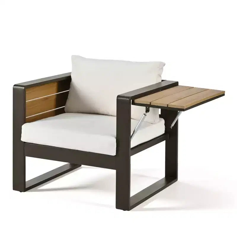 ModernLuxe 4pcs Outdoor Sofa Set Patio Conversation Set Garden Seating Set for 5 with Coffee Table, 3-Seat Sofa & 2 Armchairs with Fold-Out Side Table