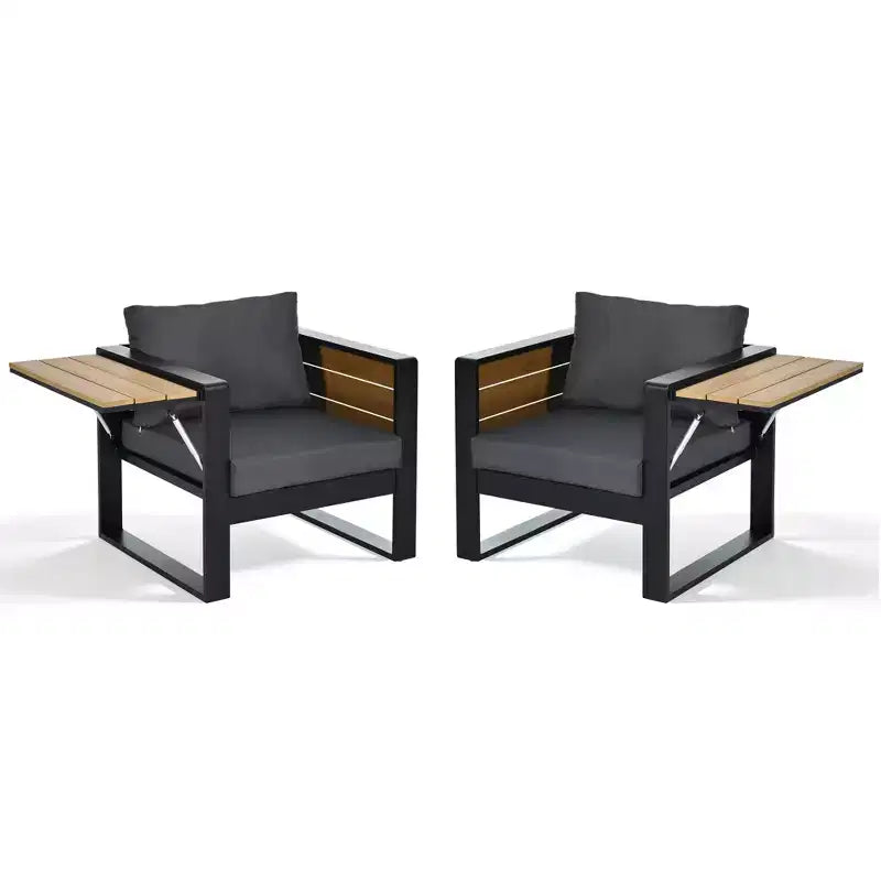 ModernLuxe 4pcs Outdoor Sofa Set Patio Conversation Set Garden Seating Set for 5 with Coffee Table, 3-Seat Sofa & 2 Armchairs with Fold-Out Side Table
