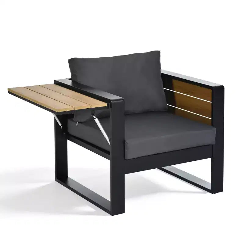 ModernLuxe 4pcs Outdoor Sofa Set Patio Conversation Set Garden Seating Set for 5 with Coffee Table, 3-Seat Sofa & 2 Armchairs with Fold-Out Side Table