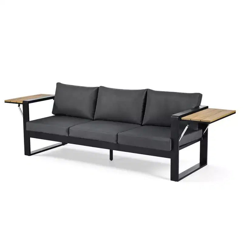 ModernLuxe 4pcs Outdoor Sofa Set Patio Conversation Set Garden Seating Set for 5 with Coffee Table, 3-Seat Sofa & 2 Armchairs with Fold-Out Side Table