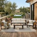 ModernLuxe 4pcs Outdoor Sofa Set Patio Conversation Set Garden Seating Set for 5 with Coffee Table, 3-Seat Sofa & 2 Armchairs with Fold-Out Side Table
