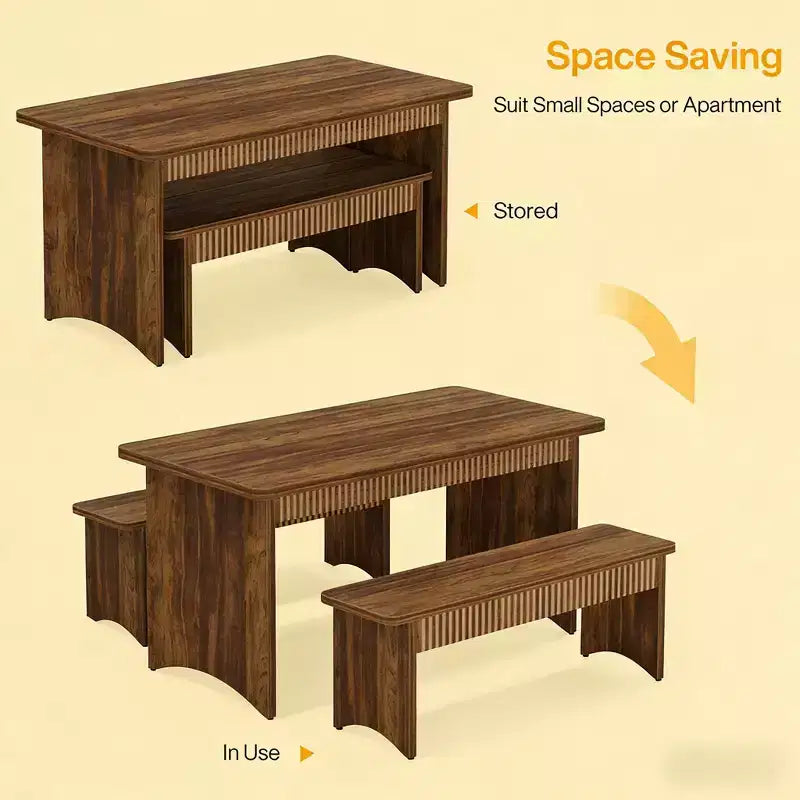 GDFStudio Ichi Farmhouse 3 Piece Wood Dining Set