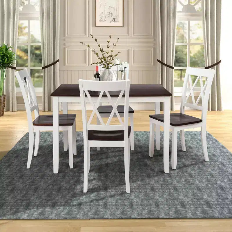 GDFStudio Arlette Farmhouse 5 Piece Wood Dining Set with Cross-Back Armless Chairs