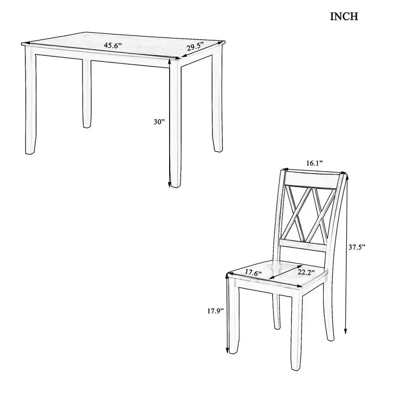GDFStudio Arlette Farmhouse 5 Piece Wood Dining Set with Cross-Back Armless Chairs