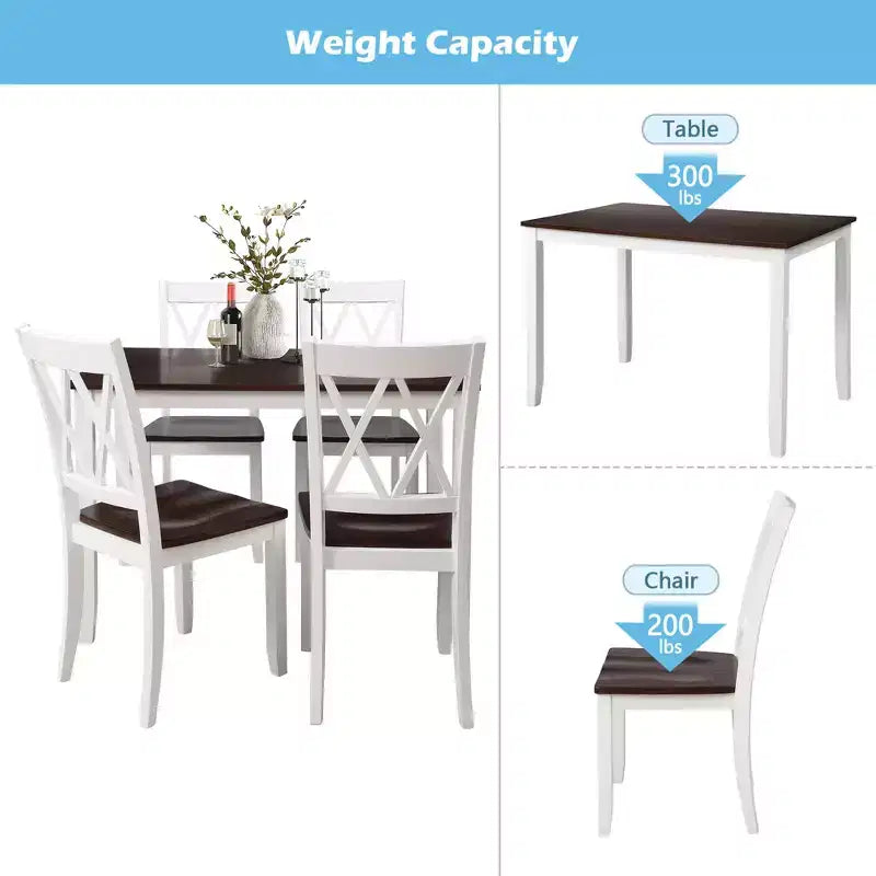 GDFStudio Arlette Farmhouse 5 Piece Wood Dining Set with Cross-Back Armless Chairs