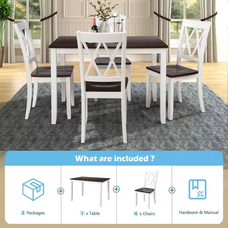 GDFStudio Arlette Farmhouse 5 Piece Wood Dining Set with Cross-Back Armless Chairs