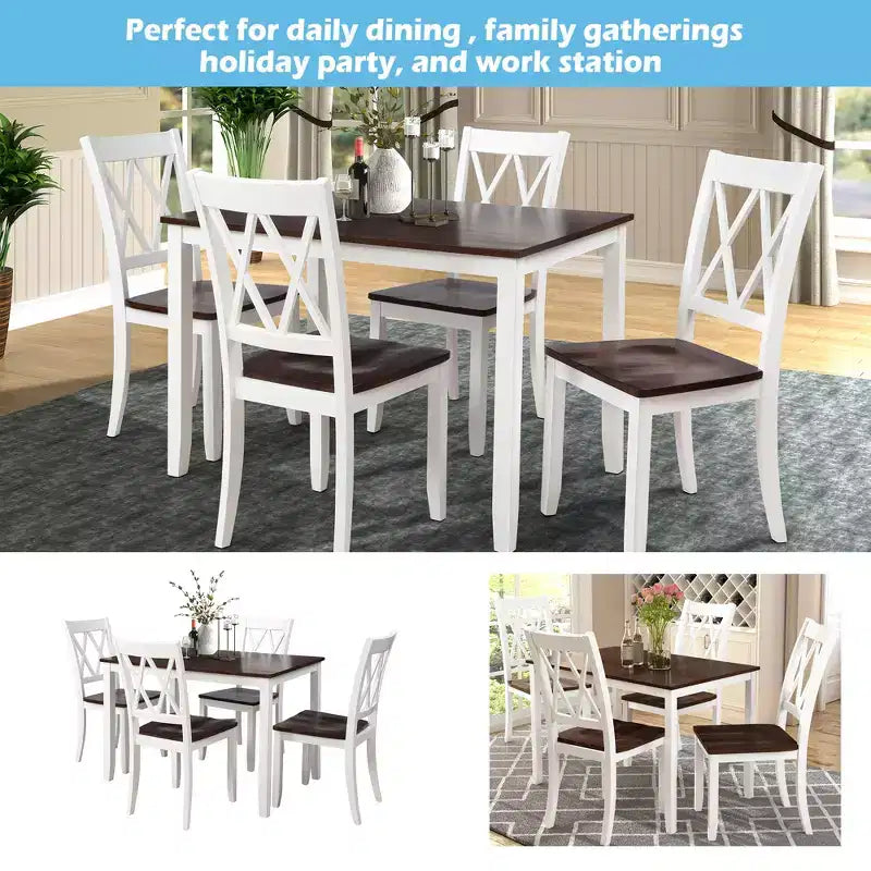GDFStudio Arlette Farmhouse 5 Piece Wood Dining Set with Cross-Back Armless Chairs