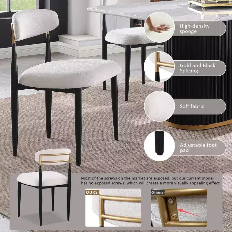 GDFStudio Howar Modern 7 Piece Wood and Metal Dining Set with Chenille Upholstered Dining Chairs