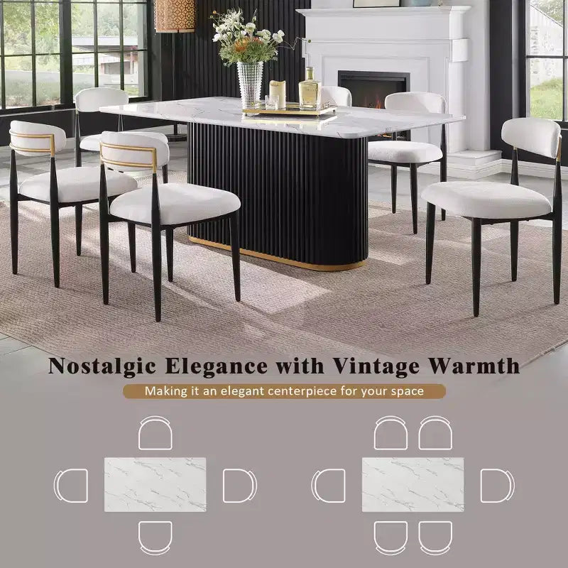 GDFStudio Howar Modern 7 Piece Wood and Metal Dining Set with Chenille Upholstered Dining Chairs